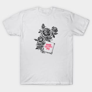 HappyValentine's Day with Black Rose Flowers Bouquet T-Shirt